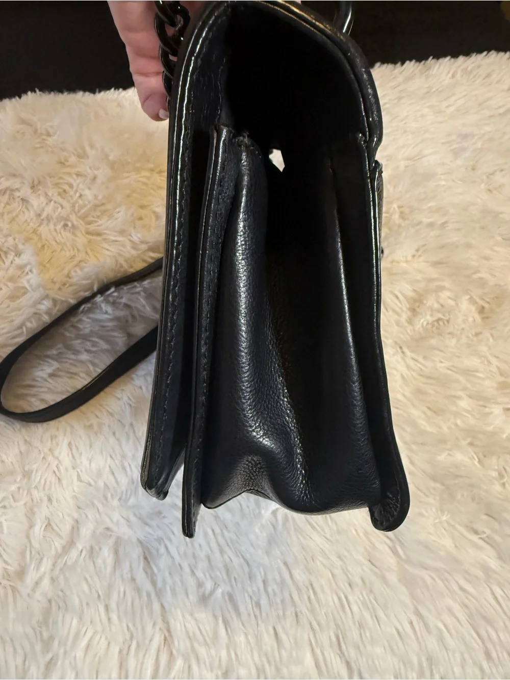 Rebecca Minkoff Black Chevron Quilted Love Crossbody Leather Chain Turnlock Zip